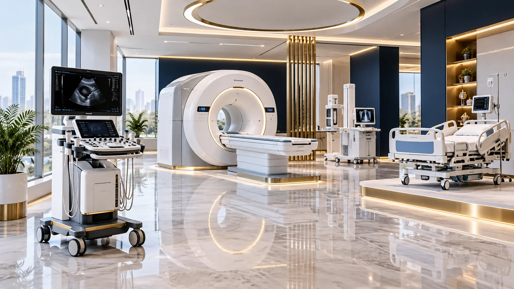 AI illustration of a medical equipment showroom