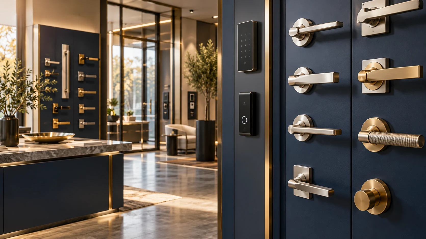 AI illustration of architectural hardware in a showroom